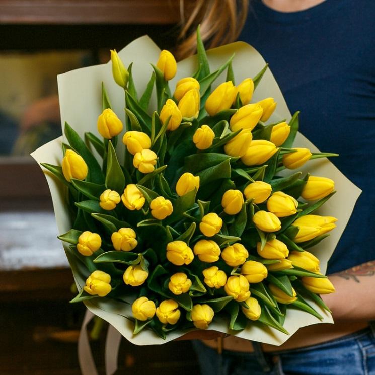 Букет из 51 желтого тюльпана