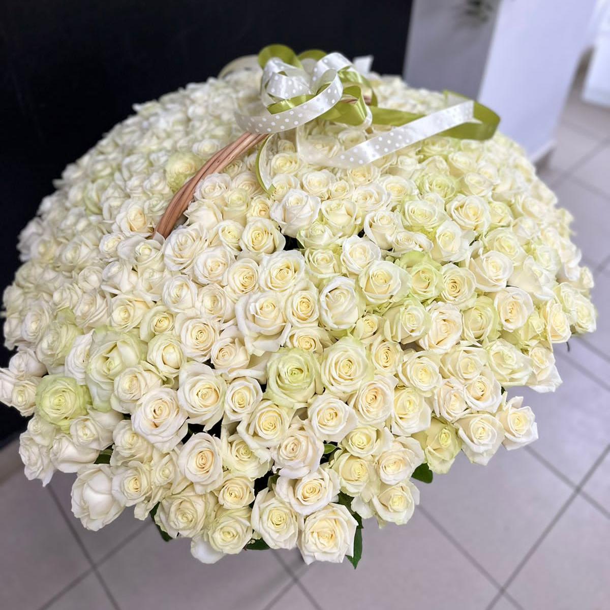301 белая роза в корзине