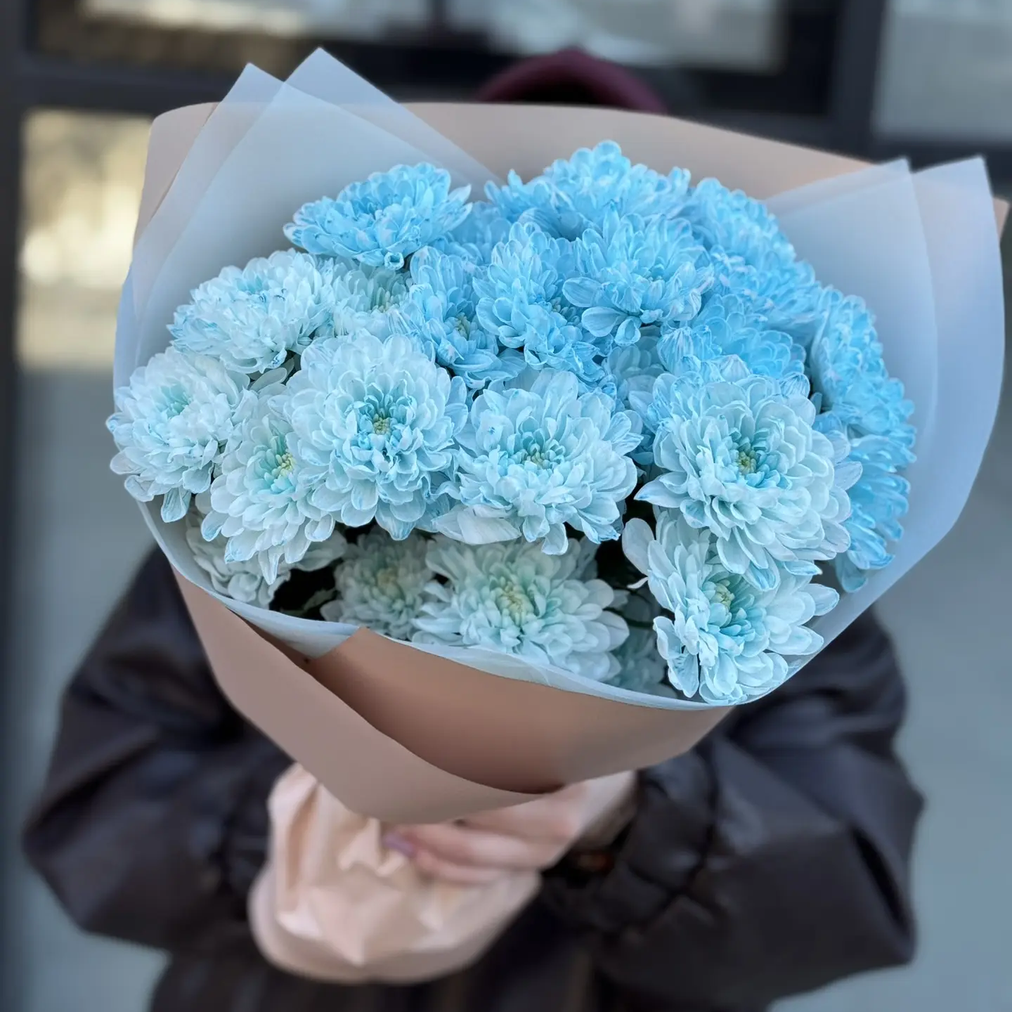 Букет "5 голубых кустовых хризантем"