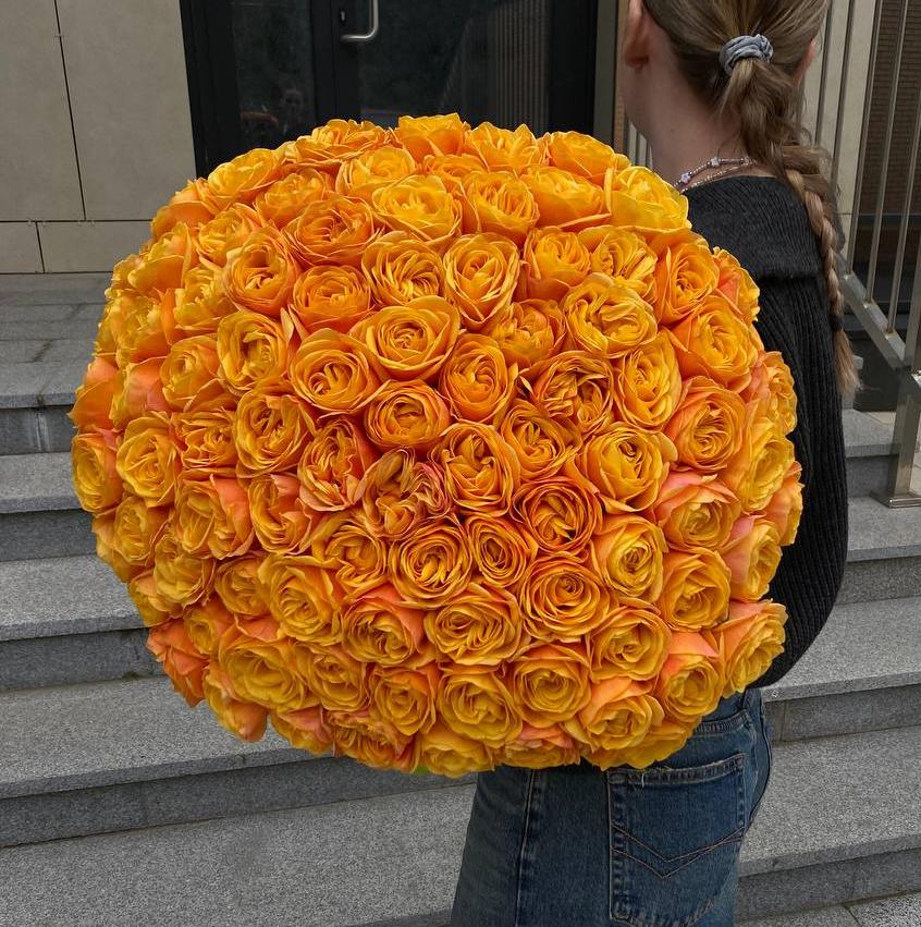 101 мандариновая роза 50/60 см под ленту